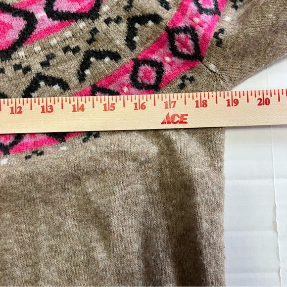 LOFT Wool Blend Fair Isle Crew Neck Sweater Size Small Beige Tan Pink - Picture 6 of 8